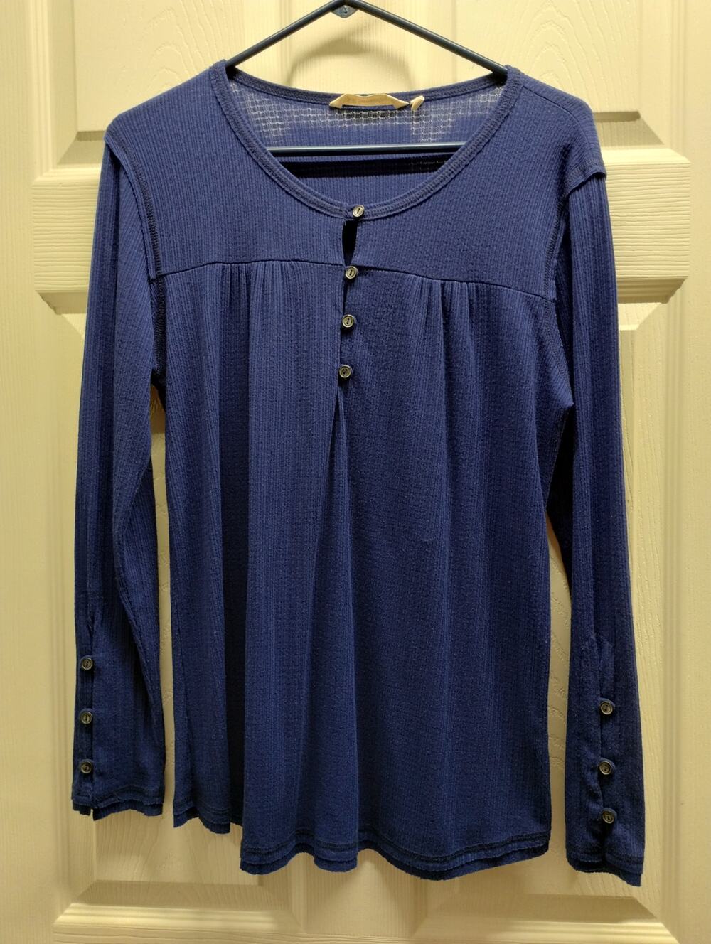 Soft Surroundings Women's Size Large Blue Riley Rib Knit Long Sleeve Popover Top